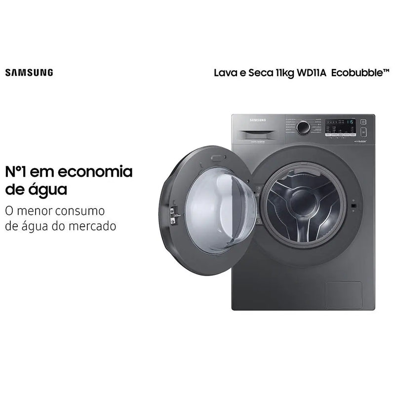 Lava e Seca Samsung WD11A 3 em 1 Inox Look com Ecobubble e Lavagem a Seco WD11A4453BX 11 kg – Bivolt