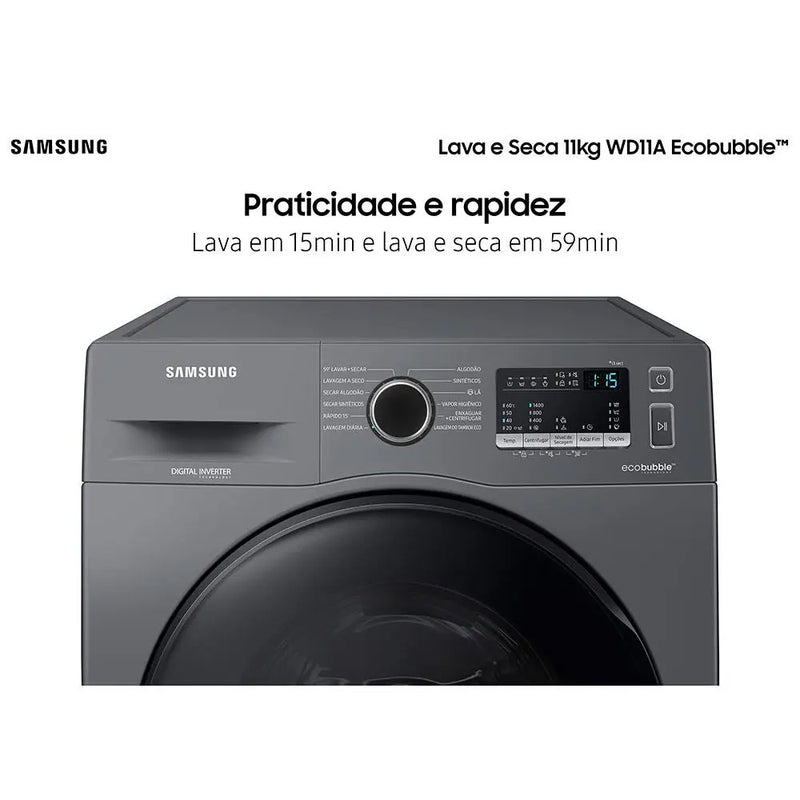 Lava e Seca Samsung WD11A 3 em 1 Inox Look com Ecobubble e Lavagem a Seco WD11A4453BX 11 kg – Bivolt