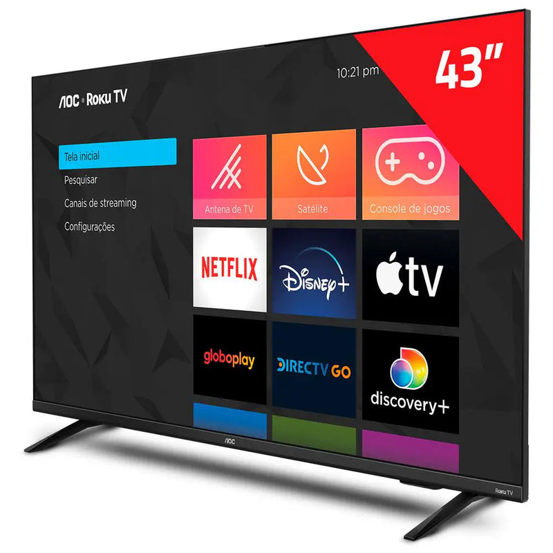 Smart TV 43" AOC Full HD 43S5135/78G Roku TV, Dolby Digital, Comando de Voz, 60 Hz, Processador Quad Core